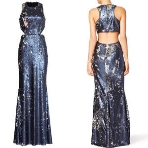 JAY GODFREY Navy Stanfield Sequin Cutout Dress